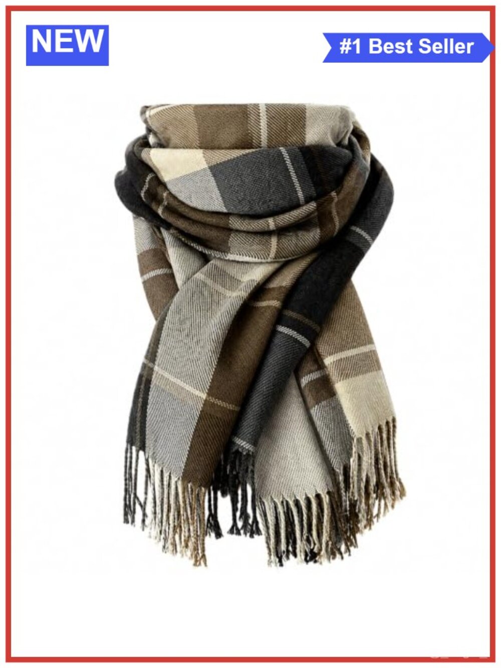 Plaid Winter Scarf Soft Warm Shawl Wrap with Fringes